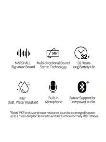 Marshall Altavoz Bluetooth inalámbrico portátil EMBERTON III: Conexión inalámbrica estable, sonido estéreo potente, carcasa resistente al agua y al polvo, batería de larga duración. Ideal para disfrutar del audio en casa y al aire libre. - Blanco - Ver 5