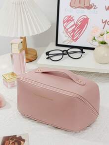 1个粉色PU皮革枕形包，便携高端旅行化妆包，时尚休闲大容量便携拉链化妆包，旅行度假必备化妆包，可收纳卫生巾、卫生棉、有线耳机、头戴式耳机、充电器、口红、化妆品、香水、护肤品和美容产品，家居装饰，适合妈妈、女性、护士、学生、女学生、钥匙、节日礼物、旅行必备、旅行、情人节、房间装饰、钱包必备、女士化妆包、钱包必备物品、邮轮必备、设计师手提包、基础款、梳妆台必备、房间、可爱化妆包 - 粉色 - 查看 3