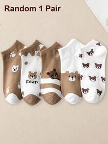 5 Pairs Cartoon Bear Print Socks, Soft & Lightweight Low-Cut Ankle Socks, Women Crew Socks, Valentine's Day Gift - Multicolor - View 10