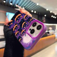 Funda para teléfono con diseño de calabaza Jack O Lantern, compatible con teléfonos ,  17,  16 Pro Max,  15 Pro Max,  13 y  12. Fabricada en TPU para una protección eficaz contra golpes y caídas. Un regalo ideal para familiares, amigos, seres queridos, parejas y para Halloween. - Morado - Ver 3