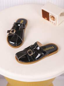 一双女童凉鞋，新款蝴蝶结公主鞋，松紧带设计，软底休闲女童沙滩鞋，适合夏季穿着。 - 黑色 - 查看 4