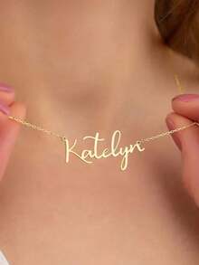Custom Shiny Frosted Name Necklace Women Personalized Charm Classic Letter Clavicle Necklace Stainless Steel Gold Cursive Name Handmade Pendant Nameplate Jewelry Christmas New Year Gift For Girlfriend Lover - Gold 1 - View 6