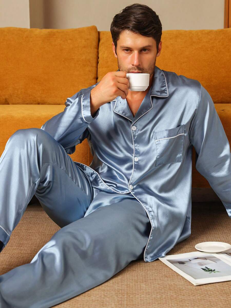 Two Pieces Sets Men's Pajamas Autumn And Winter Long Sleeved Pants Print Plus Size Loose Sleepwear Home Suit Set