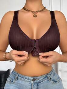 1pc Women's Seamless Front Closure Wireless Comfort Bra - Brown - View 1