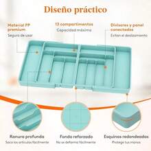 Lifewit Grandes Organizador Cuberteros para Cajon Extensible al 36 Pulgadas de Ancho BPA Free Bandeja Vajilla de Cocina Tabletas Separador de Plástico para Cuchillo/Cuchara/Tenedor Turquesa - Turquesa - Ver 6