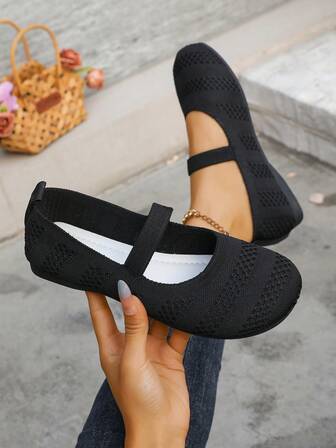 Women's Black Fabric Round Toe Loafers, Slip-On Flat Shoes With Decorative Strap, Elegant & Versatile Backless Design, Suitable For Spring & Autumn