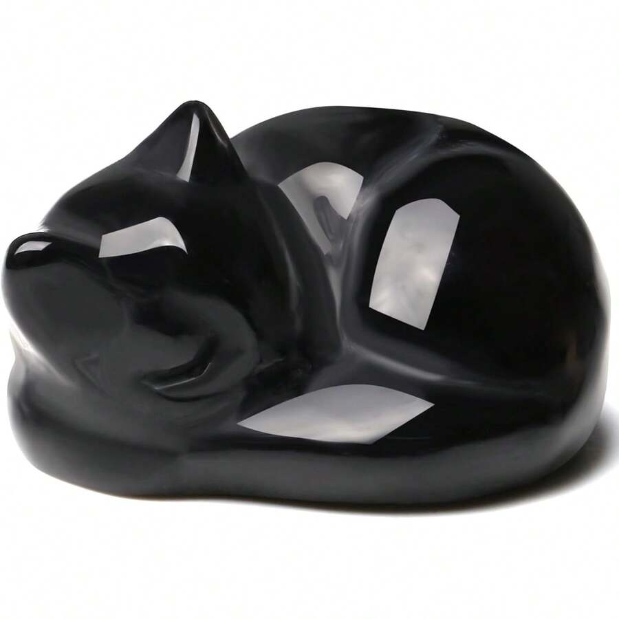 QINJIEJIE Black Obsidian Cat Decor Crystals And Healing Stones Figurine Sleeping Cats Stone Statue Gift Carved Gemstones Sculpture Office Home Desk Kitten Cute Cat Decor For Men Stocking Stuffers - Kd-clear石英 - 查看 1