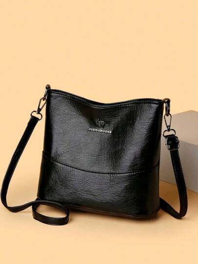 1pc Solid Color PU Leather Large Capacity Lightweight Crossbody Bag With Metal Decor, Suitable For Women's Daily Use, Versatile