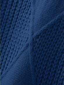 Áo len cổ lọ tay dài màu trơn cỡ lớn, Thu/Đông - Xanh đậm - Xem 3