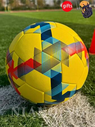 1 pieza Balón de fútbol clásico de tamaño 5, de alta elasticidad, antideslizante, resistente al desgaste, de cuero PU suave y de alta calidad, no dañino, estable y fácil de controlar para uso en interiores y exteriores, balón de fútbol profesional para adultos, entrenamiento y competición, regalo con aguja y red