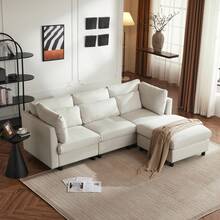Modern Design, Upholstered Furniture, Sofa, Three-Seater Sofa, Living Room Sofa, Corner Sofa With Footstool, L-Shaped Corner Sofa, Video Available - 米色 - 查看 10