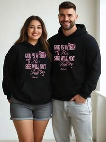 Dios Está Dentro de Ella, No Caerá - Sudaderas con Capucha Casuales de Moda para Hombre y Mujer, Otoño/Invierno - Negro - Ver 2