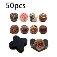 50pcs Chocolate Packaging Trays, Chocolate Paper Truffle Packaging Paper Chocolate Cup Liners, Folding Flower-Shaped Wrapper Candy & Dessert Base For Wedding, Dessert Cups For Muffins, Valentine's Day Chocolate Paper Tray, Suitable For Candy, Chocolate, Birthday Tray And Baking Tools, Christmas Decorations, Gift Tea Parties - Multicolor - View 9
