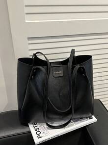 New Elegant Patchwork PU Leather Tote Bag, Simple Fashion Foldable Large Capacity Handbag For Women, Daily Work Commute Travel Casual Bag, Great Gift For Mom