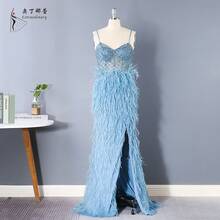 European And American Evening Dress Hand Embroidered Wedding Dress High-End Dinner Party Beaded Sequin Evening Dress Gown - Màu xanh lam - Xem 6