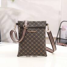 Unisex Fashion Polka Dot Print Crossbody Bag, Multifunctional Travel Bag With Adjustable Shoulder Strap, Phone And Coin Pouch - Coffee - View 2