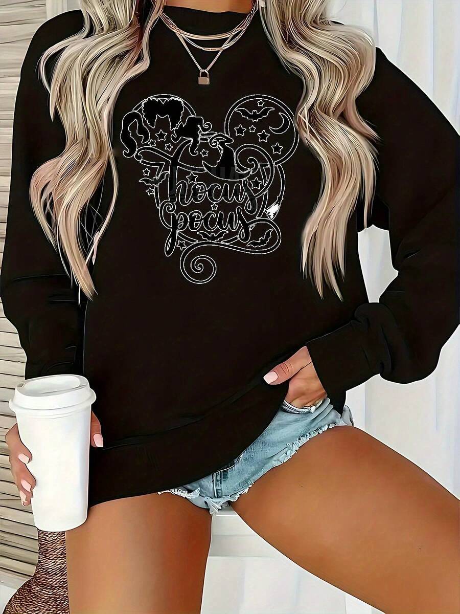 Women's Nightmare Before Christmas Sweatshirt - Tim -Inspired Gothic Font & Jack Skellington Graphic, Cozy Round Neck Pullover Sweater For Casual Wear,, Or Home, Machine Washable Fall/Winter Apparel With Minimalist Design, Soft Fabric, And Iconic Characters, Perfect For Shopping And Everyday Use - 黑色 - 查看 1