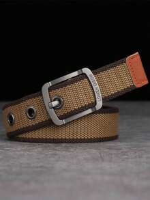 1条男士皮带，加厚多孔帆布腰带，学生青年韩版百搭牛仔编织腰带，女士适用 - 咖啡棕 - 查看 3