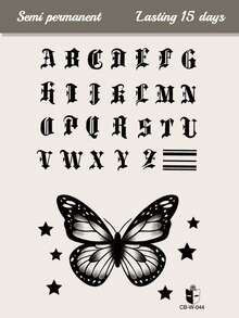 CAT QUEEN ART Herbal Juice Semi-Permanent Y2K Large Floral Arm Tattoo Sticker, Minimalist Word Character Butterfly Pattern, 1-2 Weeks No Fading, Wrist Shoulder Neck Body Tattoo Sticker, 1pc/Pack - Blue - View 3