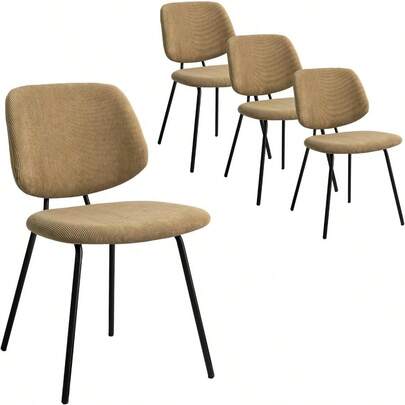 Dining Chairs Set Of 4 Soft Corduroy Kitchen Cafe Chairs Vintage Retro Reading Seats Home Office Furniture For Dining Room Living Room Courtyard Balcony Khaki