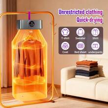 多功能便携式烘干机，带定时功能，小巧便捷，是公寓、旅舍和房车的理想烘干解决方案——操作快速简便，包含精致衣物烘干袋，便携式干衣机，紧凑型干衣机，衣物烘干机，公寓洗衣电器，旅舍必备，节省空间，耐用塑料材质，轻巧结构，干衣机，公寓住户，房车旅行者