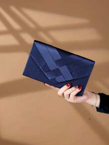 Fashionable Quilted Envelope Clutch Handbag Shoulder Bag - Navy Blue - View 8