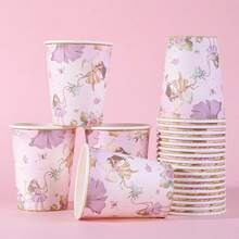 10pcs/20pcs/60pcs,Pink Flower Fairy Party Cup, 9oz Disposable Paper Cup For Magical Fairy Theme Birthday Party Decoration, Celebration, Gender Reveal, Anniversary Party Paper Cup Supplies - 彩色 - 查看 3