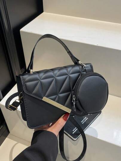 Rhombus Embroidery Fashion Handbag For Women, New Shoulder Crossbody Bag, Stylish Tote Bag, Small Square Bag With Pendant, Suitable For Shopping, Wallet, Young Women, College Students, Office Ladies, Suitable For Office, University, Work, Business, Commuting, Outdoor Activities, Travel And Outing