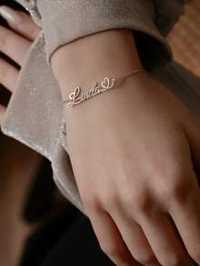 个性化简约女士十字链弹力手链，可定制名字情侣手链，经典不锈钢手工吊坠可调节手链，生日礼物，结婚首饰，适合送给妻子、情人节、新年、圣诞节或母亲节礼物 - 金色1 - 查看 6