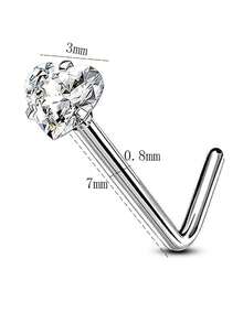 3pcs/6pcs/9pcs Stainless Steel Zirconia Heart/Round/Star Nose Studs, Unisex Silver L-Shaped Nose Piercing Jewelry, Suitable For Party, Date And Birthday Gift (Heart Position Random) - Silver - View 4