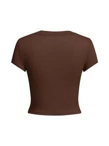 Bộ 3 áo thun nữ cổ tròn tay ngắn, áo croptop ôm sát màu trơn thời trang, mùa xuân/hè - Nhiều màu - Xem 8