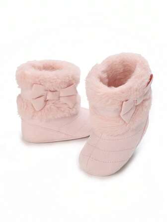 Botas de nieve suaves con lazo de unicolor para recién nacidos y bebés niñas, zapatos de invierno cómodos para niños pequeños
