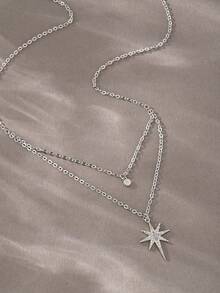 Silver Necklace, Cubic Zirconia Hexagram Necklace, Suitable For Daily Wear, Dates, Parties And Gifting - Silver - View 1