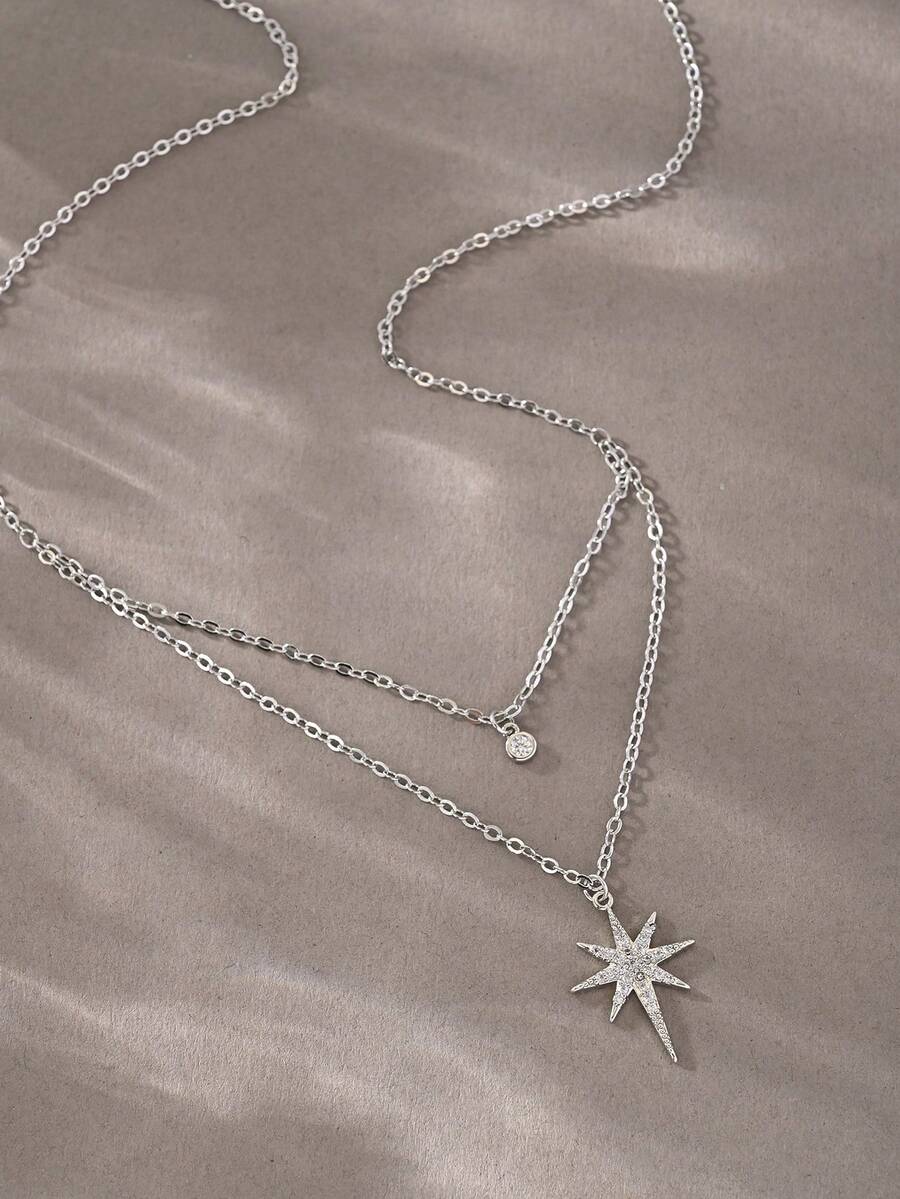 Silver Necklace, Cubic Zirconia Hexagram Necklace, Suitable For Daily Wear, Dates, Parties And Gifting - Silver - View 1