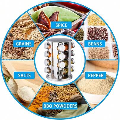 Porta Tempero Giratório Inox com 16 Potes Espaçosos - Organização Prática na Cozinha, Churrasco e Baking, Acessório para Guardar Temperos com Facilidade e Economia de Espaço maquina fazer macarrao parte