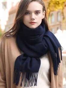 Thick Long Shawl/Blanket, 280g - Navy Blue - View 3