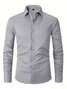 Men's Three-Piece Set, Solid Color Long-Sleeved Business Shirt, Formal And Professional Work Shirt, Suitable For Office Work And Business Travel, Office Wear, Business Attire, Corporate Men, Professionals On The Job, High-Quality Material - 黑色/白色/灰色 - 查看 3