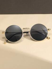 1pc Metal Round Women Fashion Glasses For Tropical Beach Vacay Outdoor Travel Shopping Street-Photography Accessories