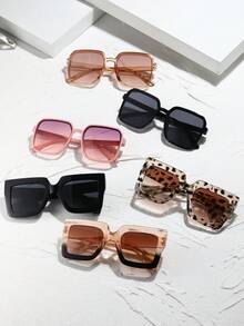 6pcs Women Plastic Multicolor Rectangular Full Frame Narrow Frame Tinted Lens Boho Catwalk Modern Simple Style Shades Basics Fashion Glasses For Street Snap Musical Festival Vacation Outfits - Multicolor - View 4