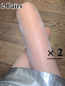 1件装女士闪亮亮片性感超薄连裤袜 - 适合体重40-60公斤/132磅的女性 - 白色 - 查看 10