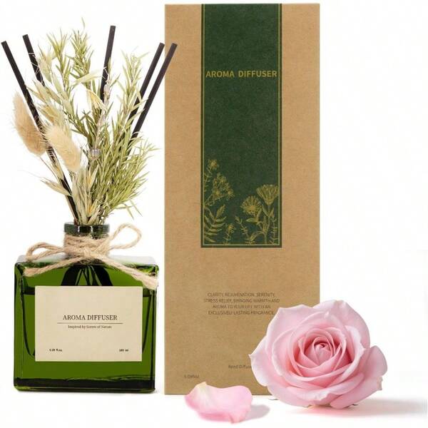 Dried Flowers Reed Diffuser Set For 120 DaysRose Air Freshener With 7 Diffuser Sticks For Bathroom NaturalandLongLasting Aroma Diffuser With Recyable Glass Bottle For Home Shelf DéCor