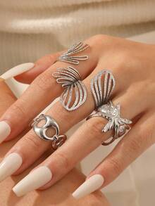 1pc Stainless Steel Fashion Rings, Suitable For Women's Daily Wear - Silver - View 1
