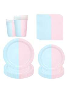 10pcs/20pcs/50pcs/80pcs Pink&Blue Party Plates Set Disposable Paper Plates 9 & 7 Inch Dinner Dessert Paper Napkins Drinking Cups Tableware Set For Gender Reveal Baby Shower Birthday Party Supplies - Multicolor - View 3