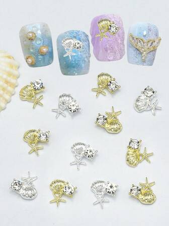 10 sztuk zawieszek do zdobienia paznokci w kształcie muszli rozgwiazdy, metalowe ozdoby do paznokci w stylu japońskim w kształcie muszli rozgwiazdy, do zdobień paznokci DlY, artykuły do paznokci