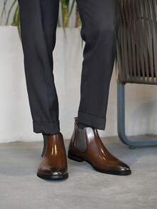 Men's Retro Handmade Chelsea Boots, British Style High-Top Boots - Brown - View 3