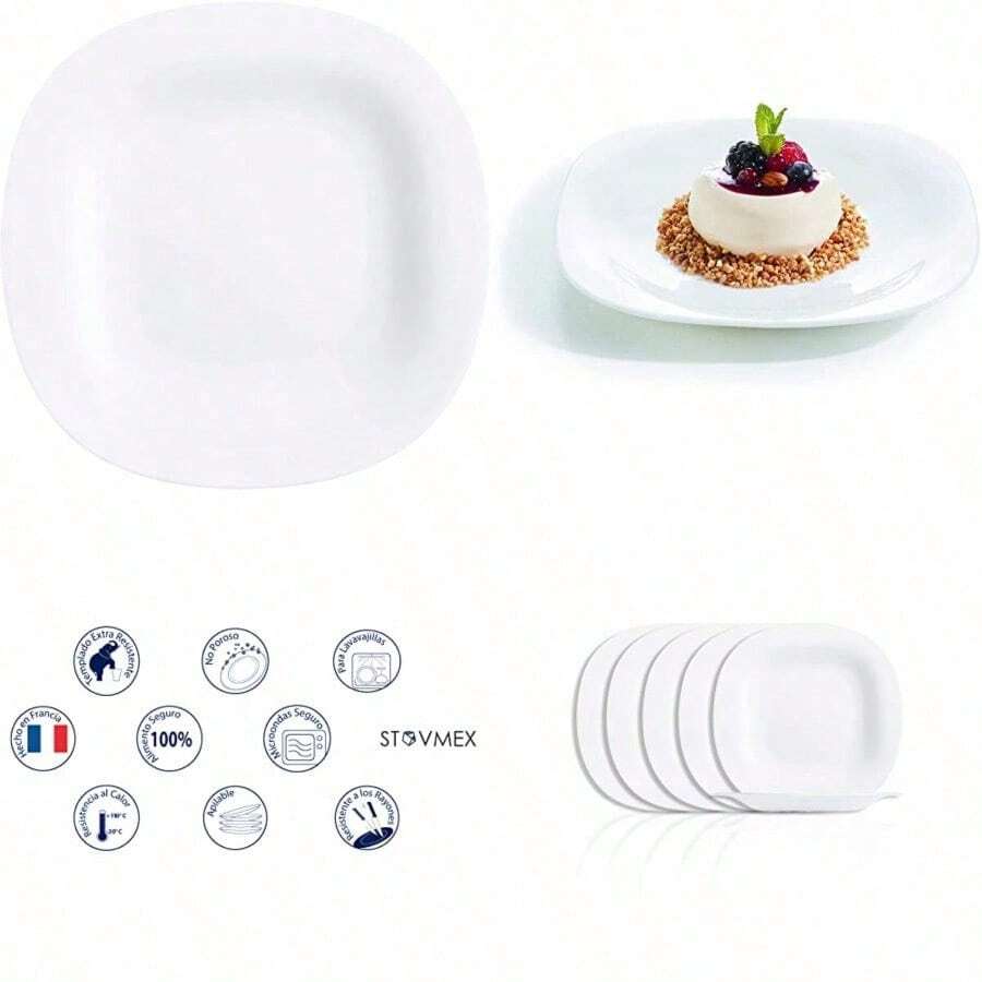 Luminarc - Juego de 6 Platos para Postre Carine Blanco de Opal Modernos Servicio Mesa Elegante - blanco - Ver 1