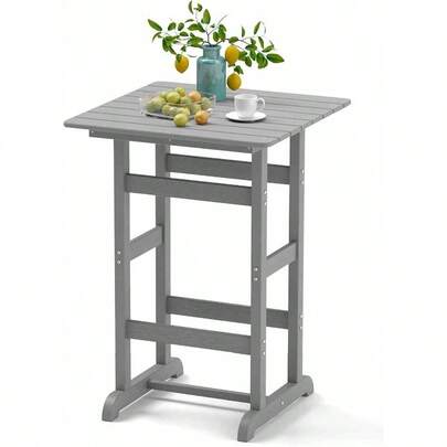 76cm X 76cm Square Bar Table Patio HDPE Bar Height Dining Table W Slatted Tabletop Outdoor AllWeather HighTop Bistro Table For Poolside Backyard Balcony Gray