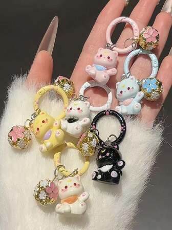 1个卡通可爱猫咪钥匙扣，书包挂件，女孩书包配饰，闺蜜生日礼物，情人节礼物，树脂娃娃，娃娃挂件，创意实用文具挂件，治愈系可爱宠物便携礼物