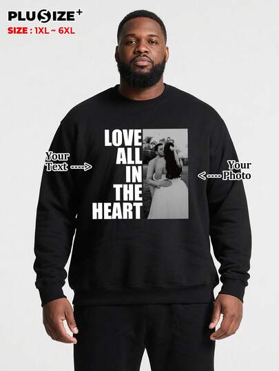 Customizable Plus Size Black Crew Neck Sweatshirt, Add Your Favorite Design To Your Clothes, You Are Already Handsome/Beautiful!
