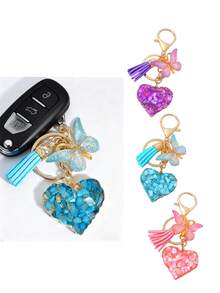 3件套波西米亚蝴蝶流苏吊坠钥匙扣，情人节汽车饰品、背包饰品，适合上学使用。爱心风格、可爱哥特风格、Y2K风格，是圣诞节和情人节的绝佳礼物之选。包包饰品、吊坠，带证件卡套。汽车饰品、背包饰品、吊坠